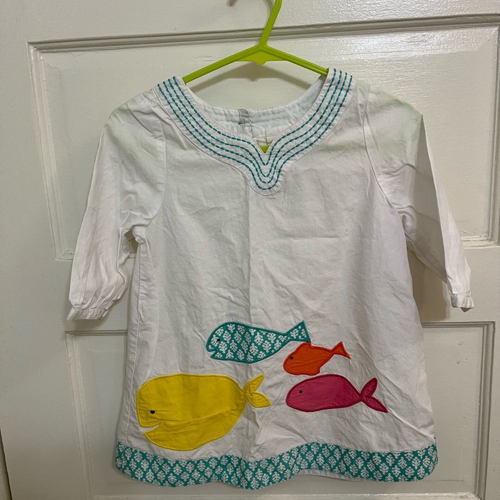 Mini Boden kids White and Yellow Blouse with Nautical Fish Design